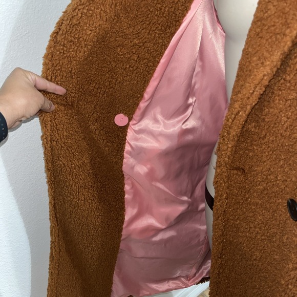 Maeve by Anthropologie Brown Silas Sherpa Long Coat Two Button Front Sz Med NWTs - Picture 6 of 14